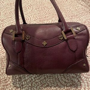 MCM Plum Leather Boston Bag Satchel with COA